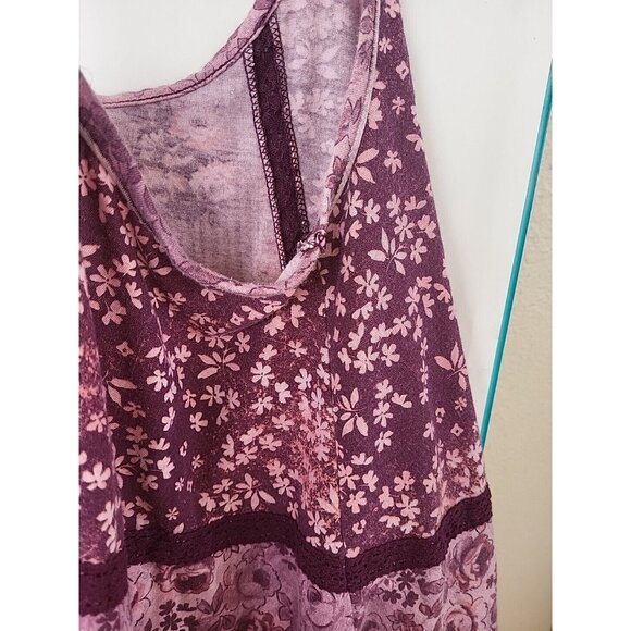 Small Mudd Boho Purples Pink Floral Print Lace Accent Back Sleeveless Tank Top - Picture 13 of 13